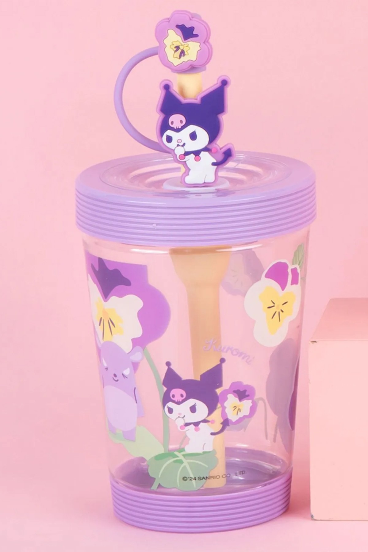 Sanrio Lisanslı Pipetli Plastik Bardak (535ml) - Kuromi