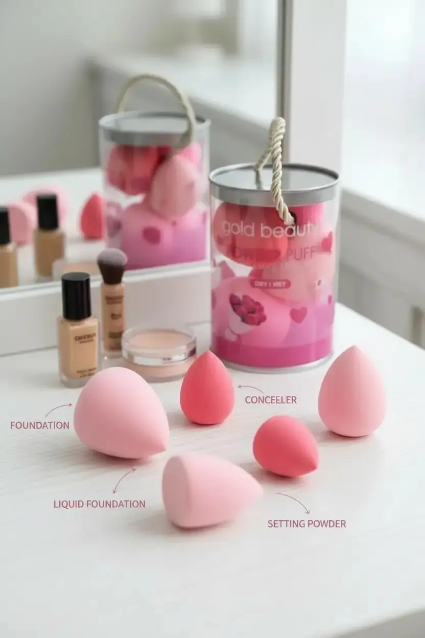 MINISO Gold Beauty Kutulu Makyaj Süngeri Seti – Hijyenik Saklama & Yumuşak Doku