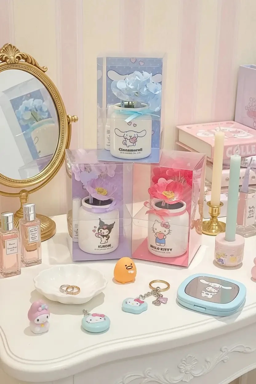 Sanrio Lisanslı Hello Kitty Oda Parfümü ve Süs Seti - Seramik Şişeli Dekoratif Oda Kokusu ve Figür