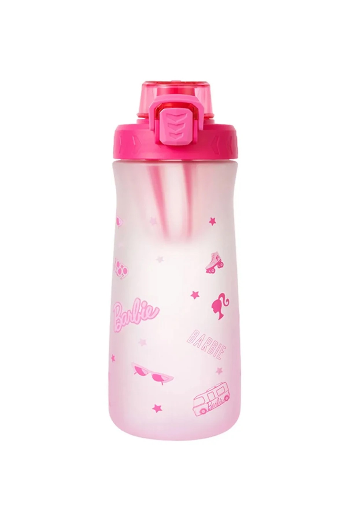 Barbie Lisanslı Baskılı Pipetli Kapaklı Plastik Şişe