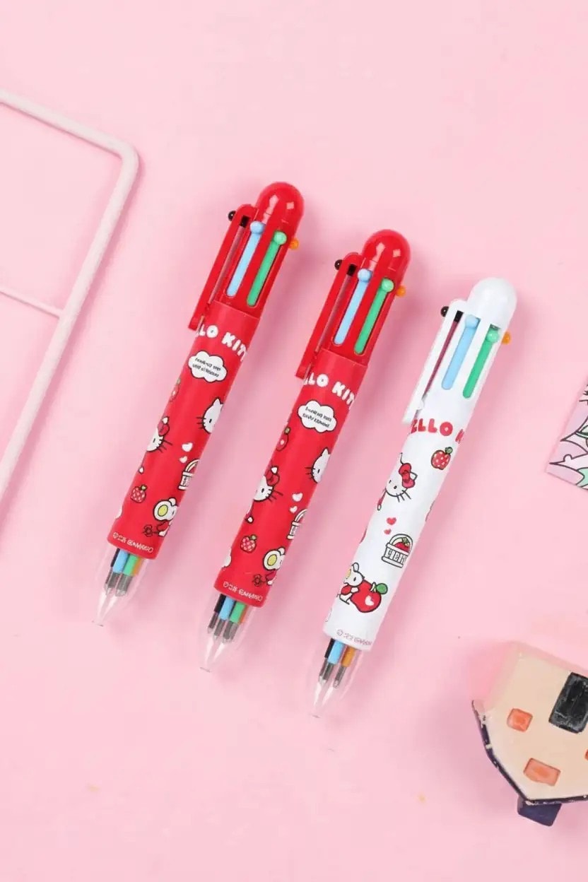 Hello Kitty Lisanslı Elma Koleksiyonu 6 Renkli Çoklu Tükenmez Kalem - Sevimli ve Renkli Yazı Deneyimi