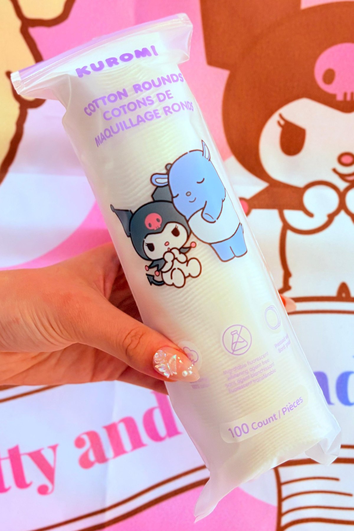 Sanrio Lisanslı Kuromi Yuvarlak Makyaj Temizleme Pamuğu 100'lü