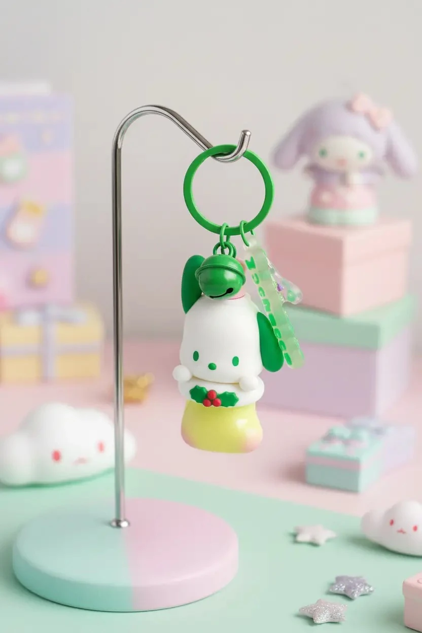 Sanrio Lisanslı Kış Serisi Işıklı Anahtarlık – Pochacco Temalı Figürlü Çanta Aksesuarı ve Hediyelik