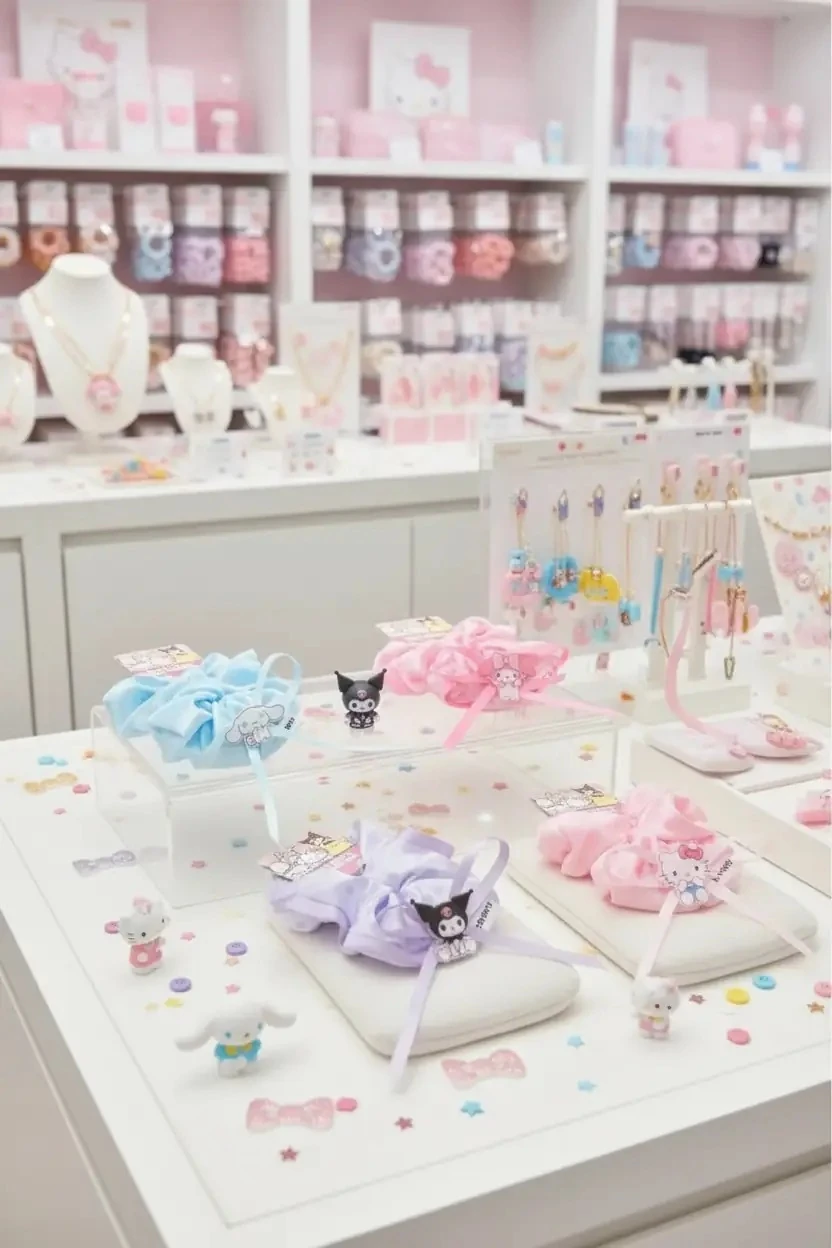 Sanrio Lisanslı Hello Kitty Saç Lastiği – Yumuşak Kumaş Şık Tasarım 13 Cm