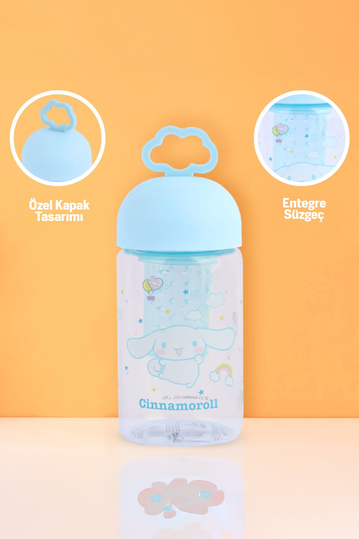 Sanrio Lisanslı Süzgeçli Borosilikat Cam Şişe - Cinnamoroll