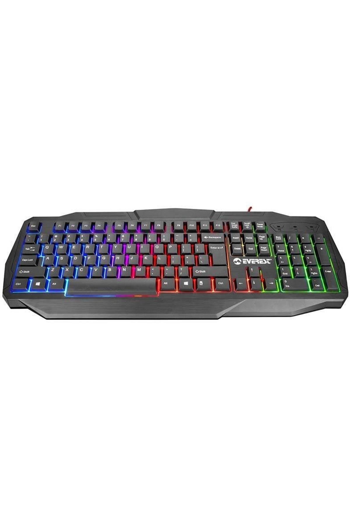 Siyah Everest Kmx-86 Olivine Usb Gökkuşağı Zemin Aydınlatmalı Q Klavye Ve Mouse Set