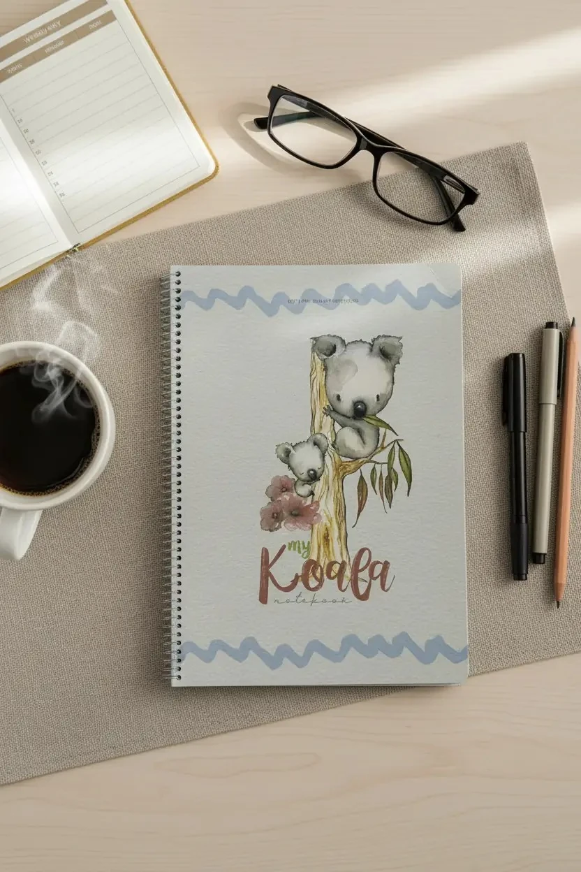 Gıpta Koala Karton Kapaklı Spiralli Defter – 80 Yaprak Kareli Sevimli Desenli A4 Defter 30 CM
