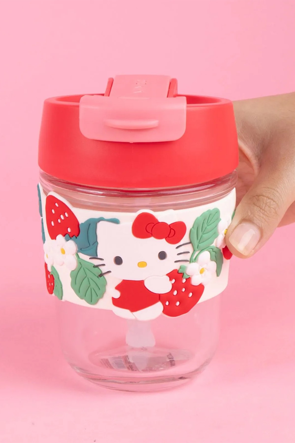 Sanrio Lisanslı Pipetli Mini Cam Şişe (350ml) - Hello Kitty