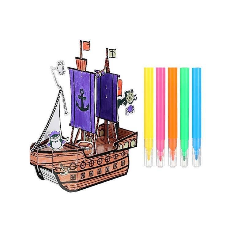 Korsan Gemisi Boyama 3D Yapboz 5 Renkli Kalem