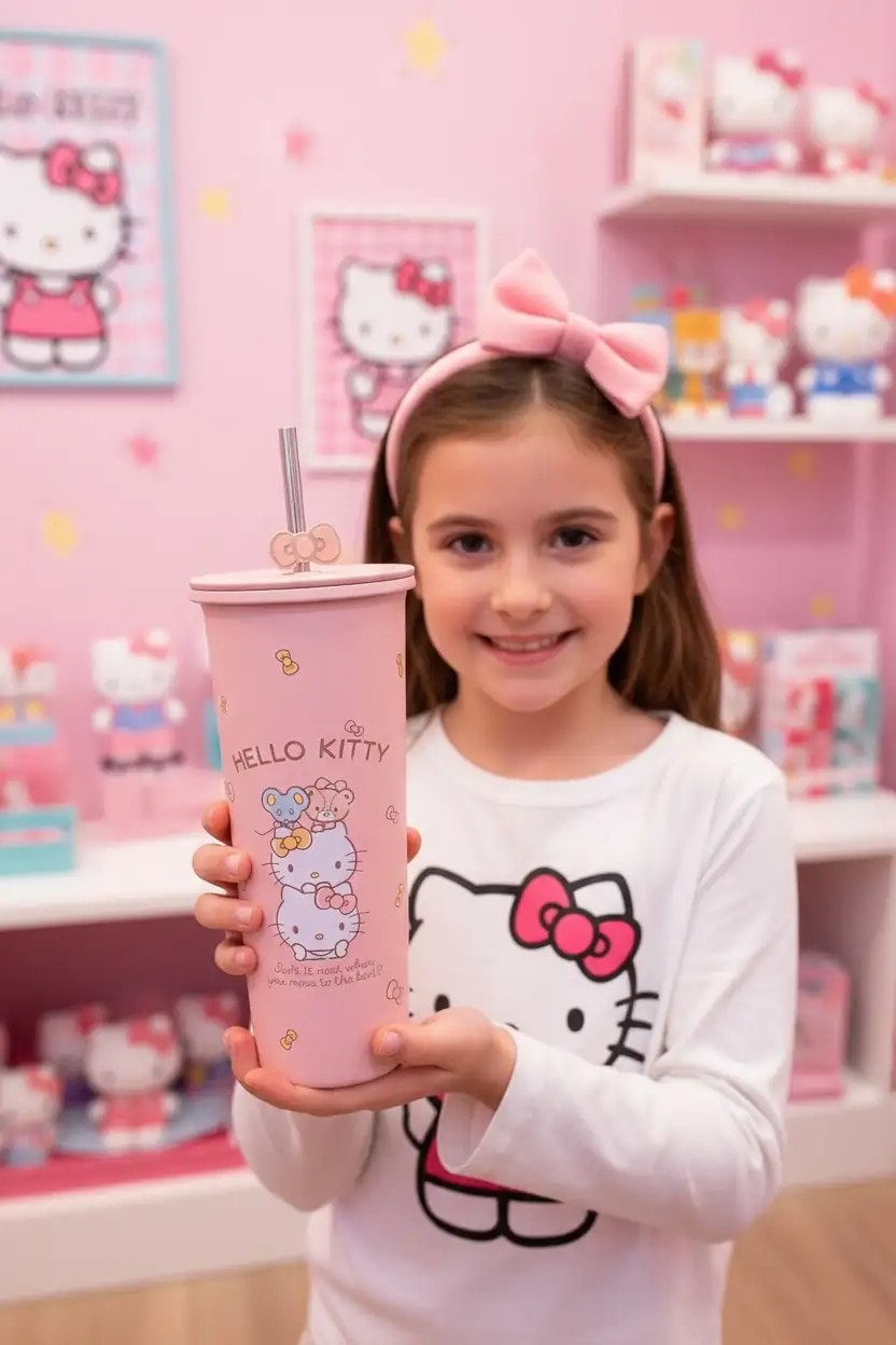Sanrio Lisanslı Pipetli Paslanmaz Çelik Matara 800mL (Hello Kitty)