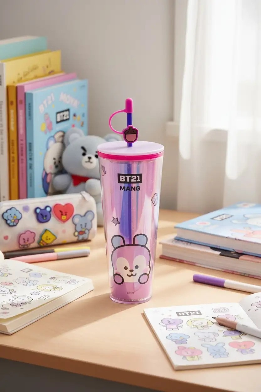 BT21 Lisanslı Çift Cidarlı Pipetli Şişe (800ml) - Mang
