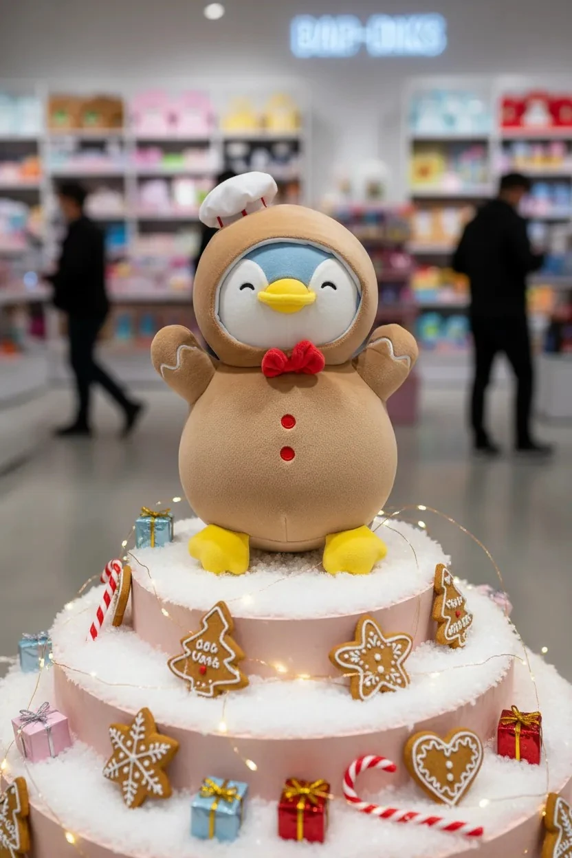 Mini Family Serisi Gingerbread Man Peluş Oyuncak - Mavi Penguen