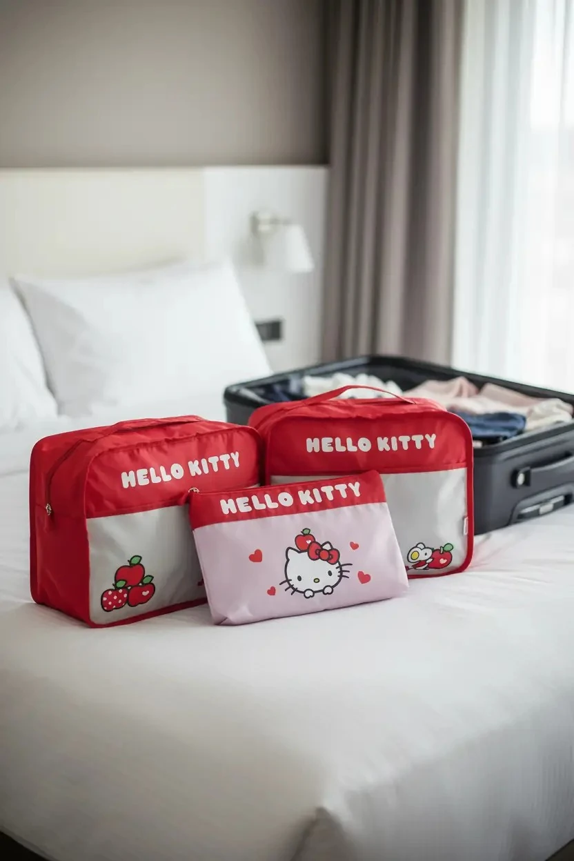 Hello Kity Lisanslı Elma Koleksiyonu Seyahat Çantası (3 adet)