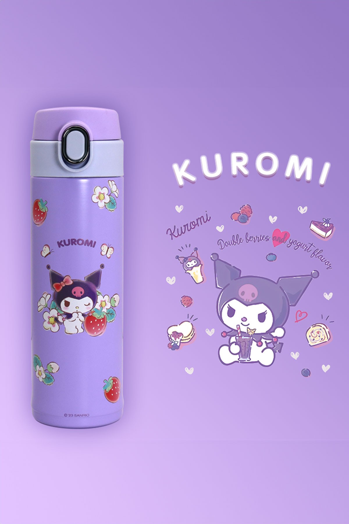 Sanrio Lisanslı Otomatik Kapaklı Termos (420Ml) - Kuromi