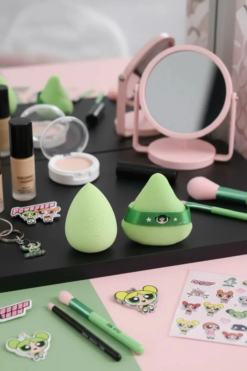 Powerpuff Girls Lisanslı Buttercup Makyaj Süngeri ve Puf Seti Esnek Yapılı 7 Cm
