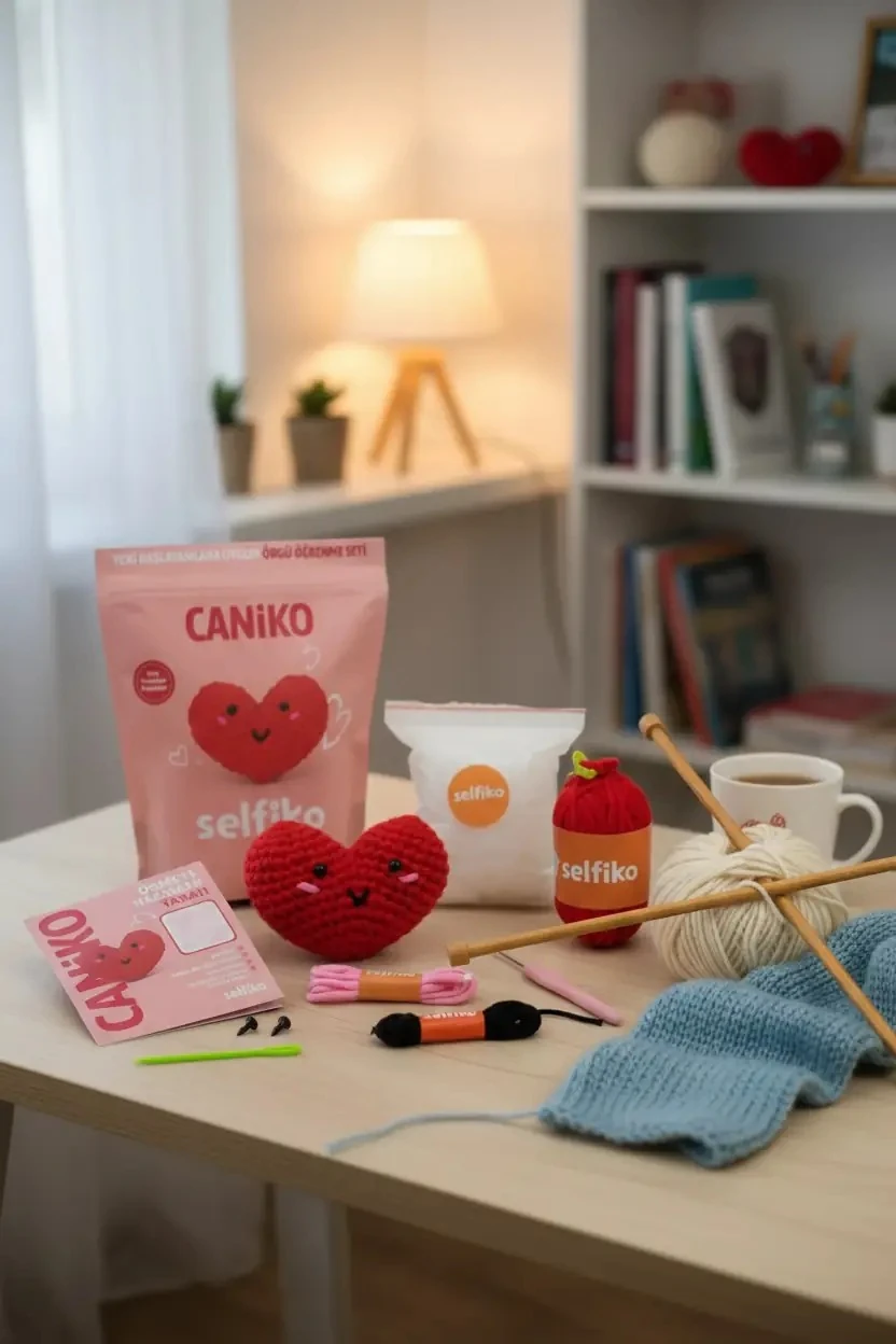 Caniko Örgü İpi Seti DIY Hobi Seti Kalp Figür Yapım