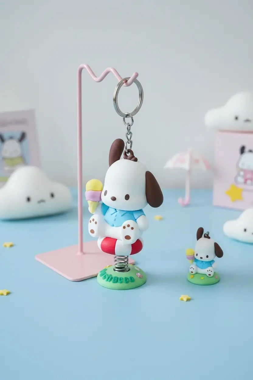 Sanrio Lisanslı Yaz Serisi Pochacco Karakterli Hareketli Figür Anahtarlık ve Çanta Aksesuarı
