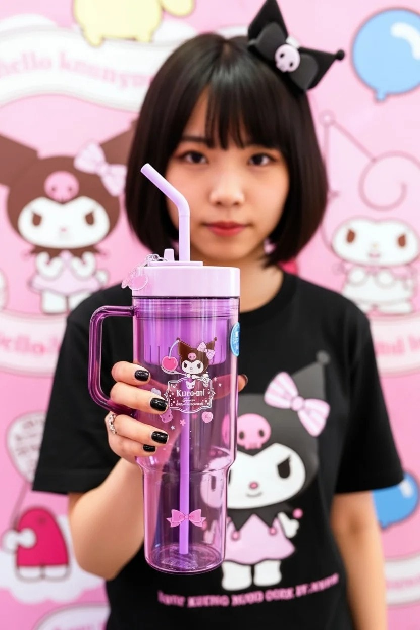 Sanrio Lisanslı Pipetli Plastik Şişe (1250ml) - Kuromi