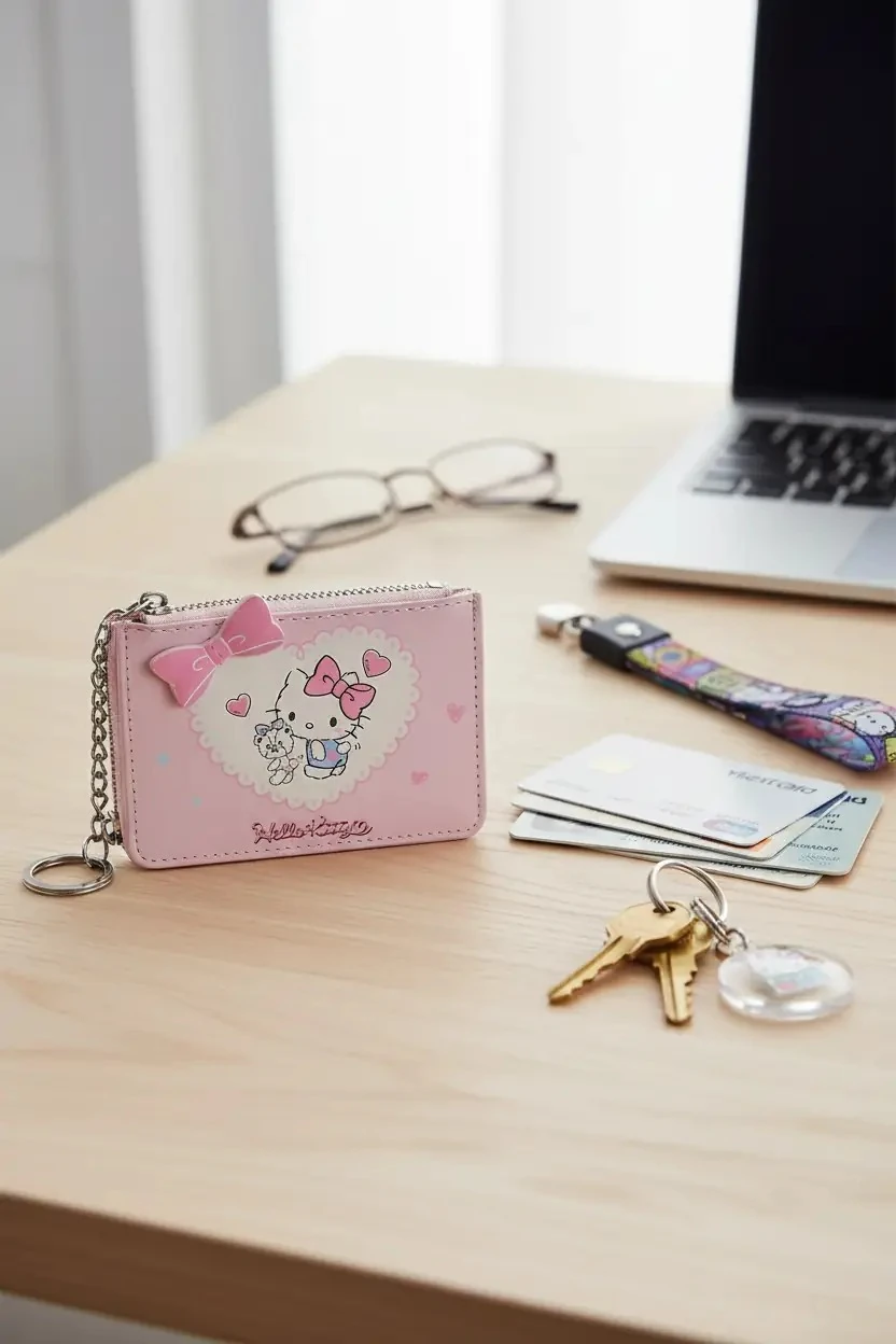 Sanrio Lisanslı Hello Kitty Pembe Fiyonklu Kartlık Cüzdan