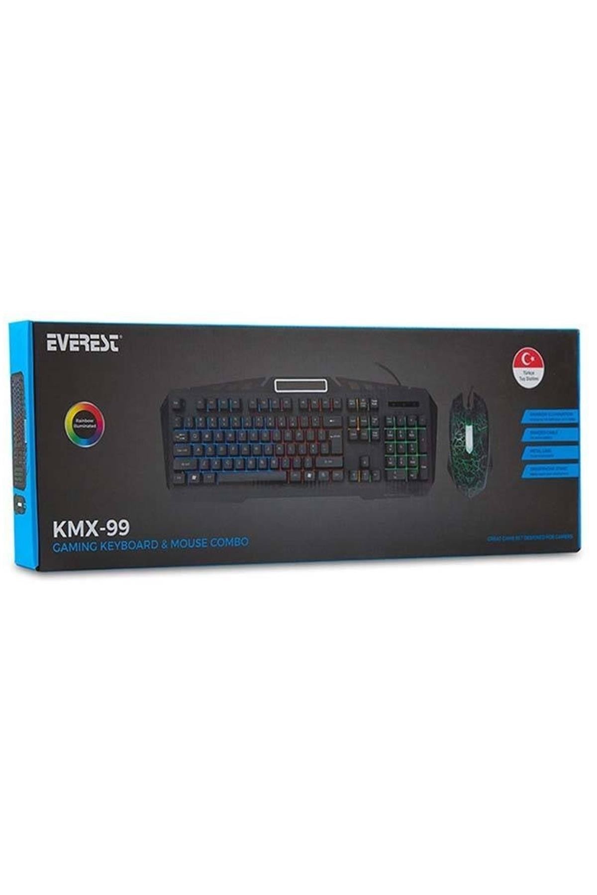 Siyah Everest Kmx-99 Usb Gökkuşağı Zemin Aydınlatmalı Q Oyuncu Klavye Ve Mouse Set