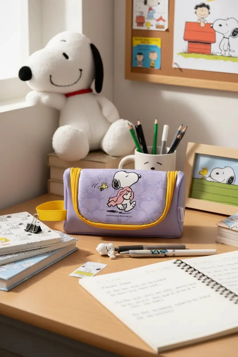 Snoopy Lisanslı Seyahat Serisi Tutacaklı Kalemlik (Mor)