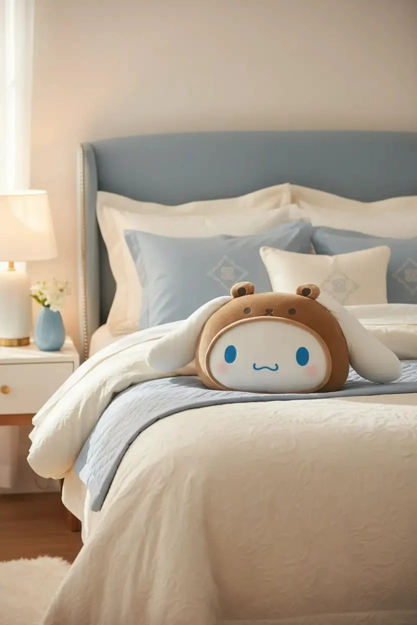 Sanrio Lisanslı Cinnamoroll Yastık 37 Cm – Baş Şekilli Yumuşak Dekoratif