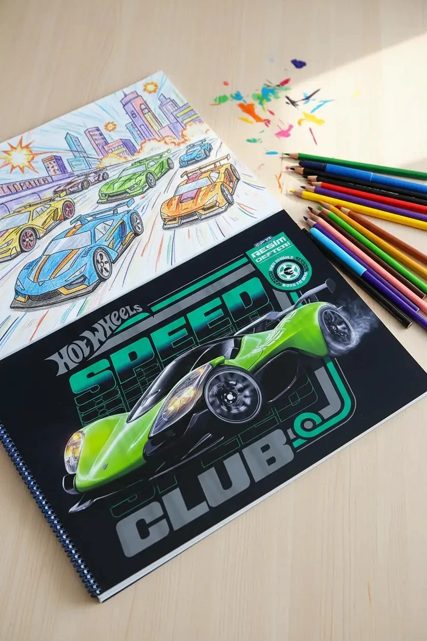 Gıpta Hot Wheels Lisanslı Resim Defteri – Dinamik Tasarım Spiralli Çizim Ve Boyama Defteri 35 CM