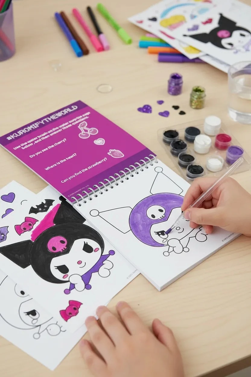 Sanrio Lisanslı Kuromi Mürekkepli Boyama Seti – Sihirli Parti Suyla Boyama