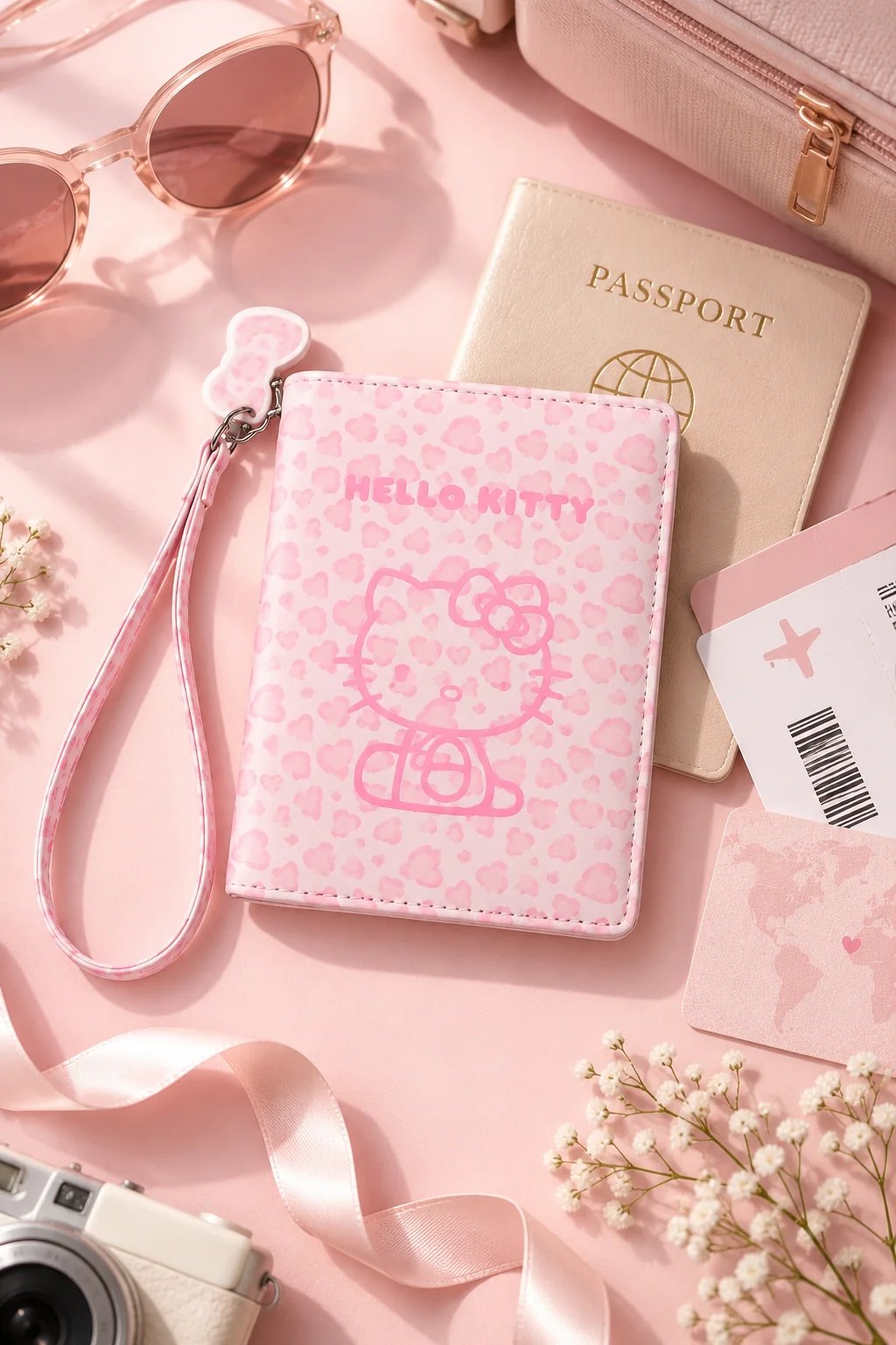Sanrio Lisanslı Hello Kitty Pasaport Kartlık Pembe – Leopar Desenli 14 Cm