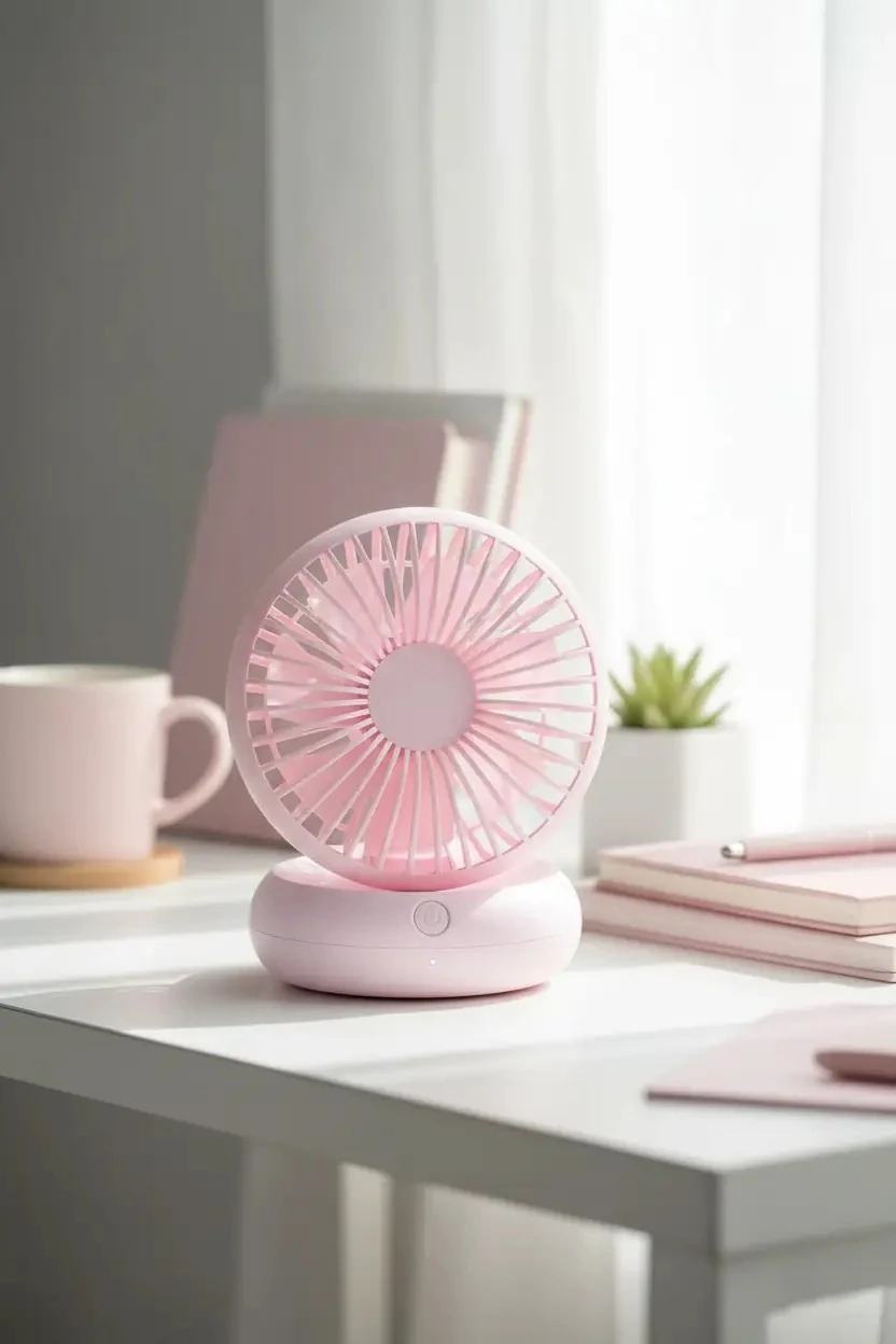 Miniso Lisanslı Soğutmalı Taşınabilir Masaüstü Fan Pembe – Ayarlanabilir Hız Ayarlı Şık Tasarım 14 Cm