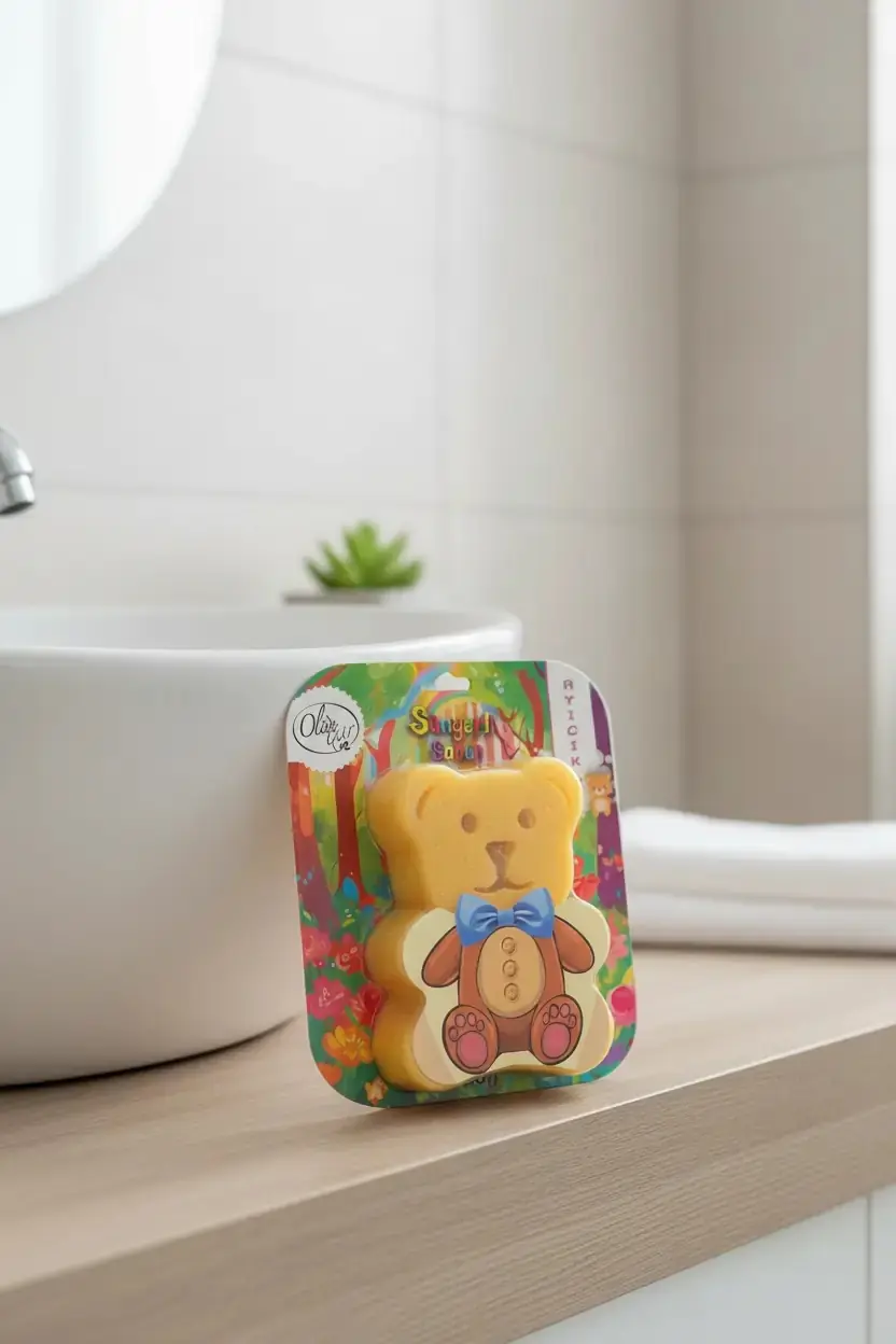 MINISO Ayıcık Figürlü Süngerli Sabun – 2’si 1 Arada Yumuşak Dokulu Eğlenceli Banyo Süngeri