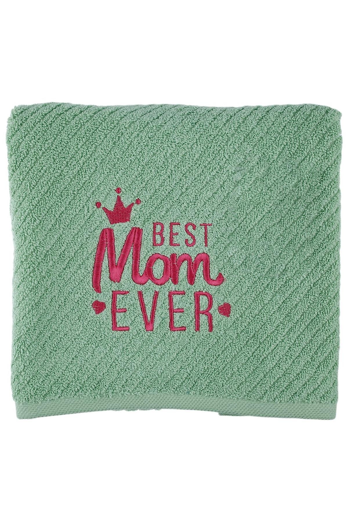 Best Mom Ever 50X100 Nakışlı El Yüz Havlusu Yeşil