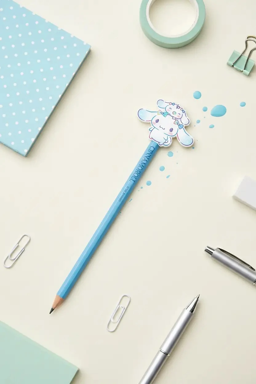 Sanrio Lisanslı Cinnamoroll Kalem ve Silgi Seti – Sevimli Okul ve Ofis Aksesuarı 19 Cm