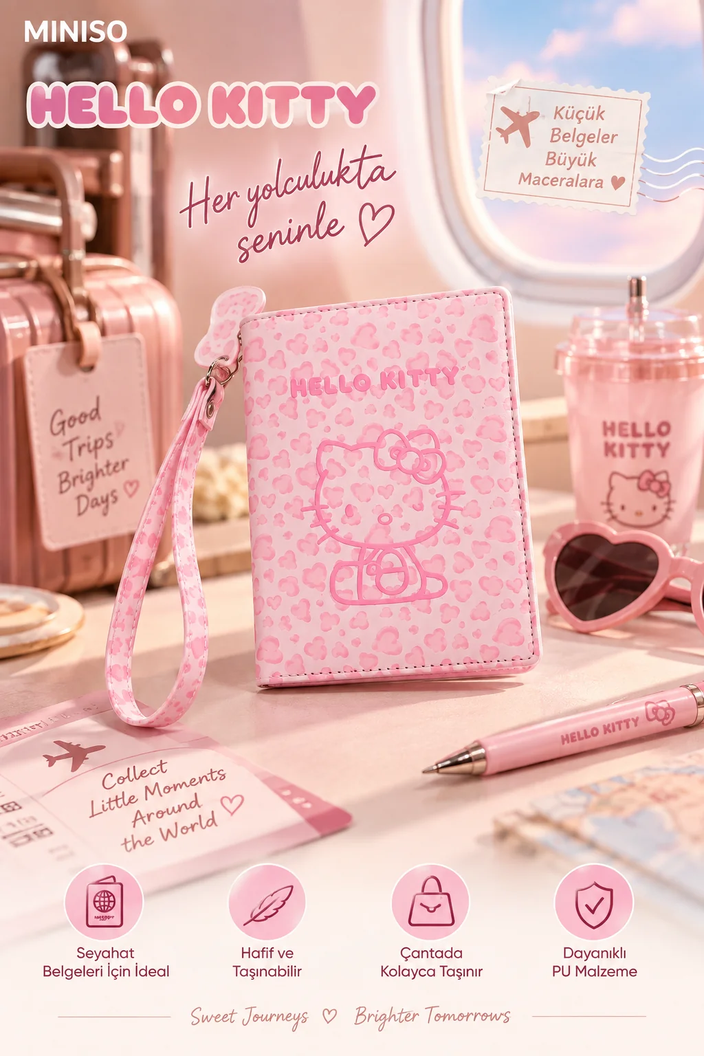 Sanrio Lisanslı Hello Kitty Pasaport Kartlık Pembe – Leopar Desenli 14 Cm