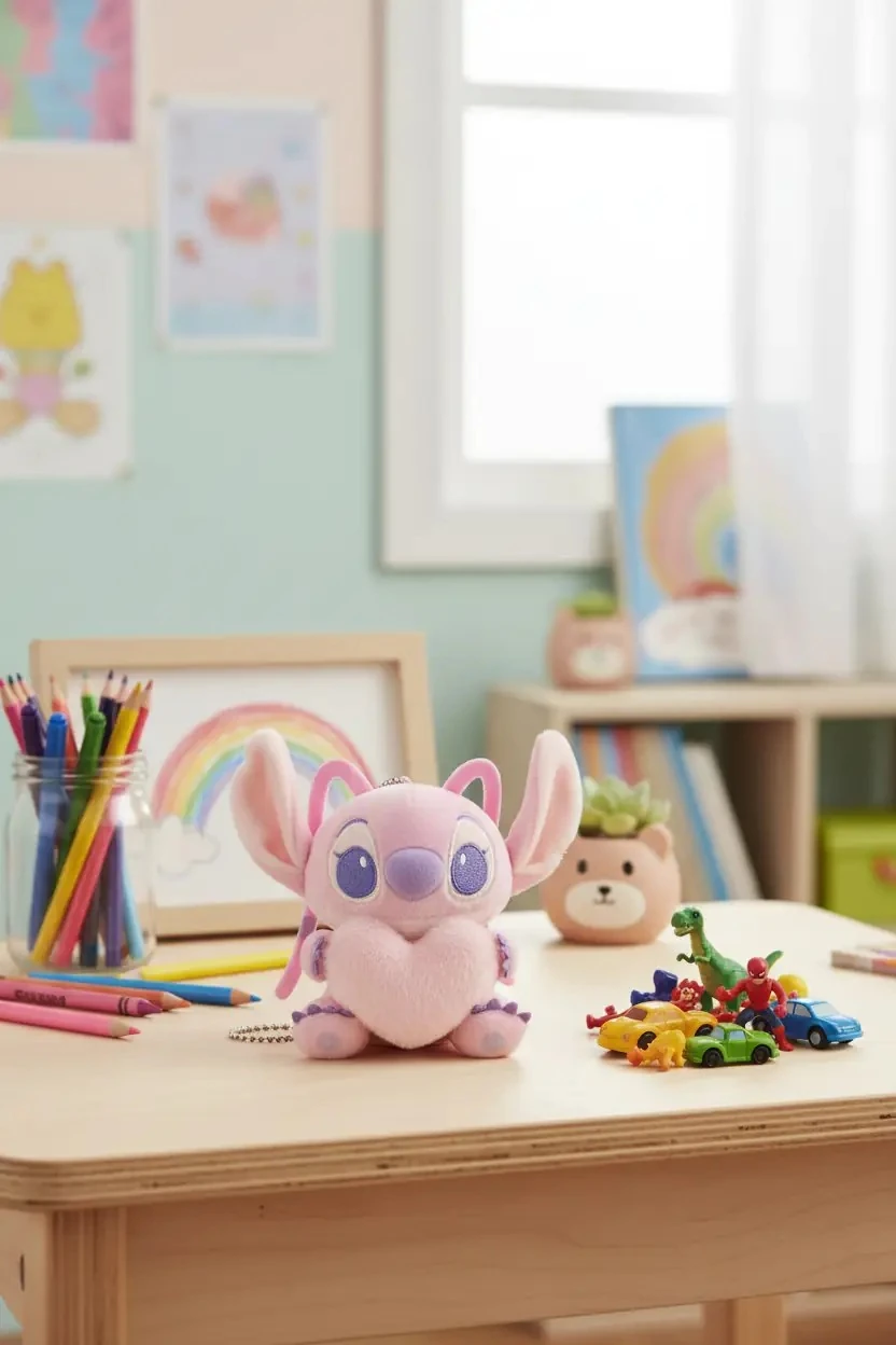 Disney Lisanslı Stitch Angel Kalpli Mini Peluş – Askılı Çanta Aksesuarı