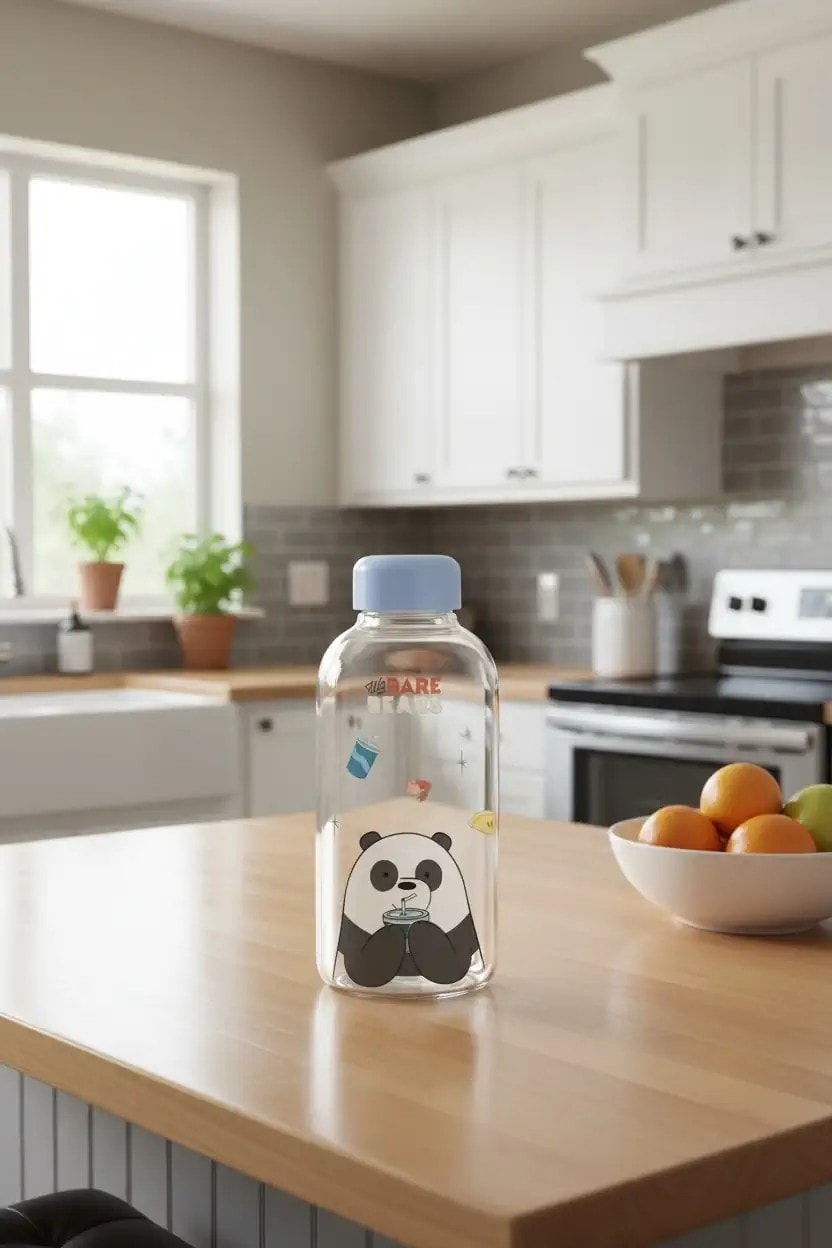 We Bare Bears Lisanslı Borosilikat Cam Şişe (600Ml) - Panda