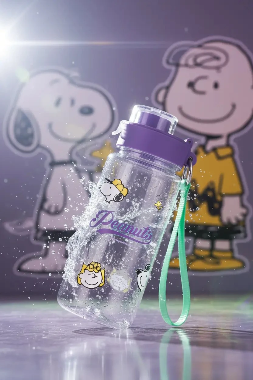 Snoopy Lisanslı Askılı Plastik Su Kabı Gri 640 mL