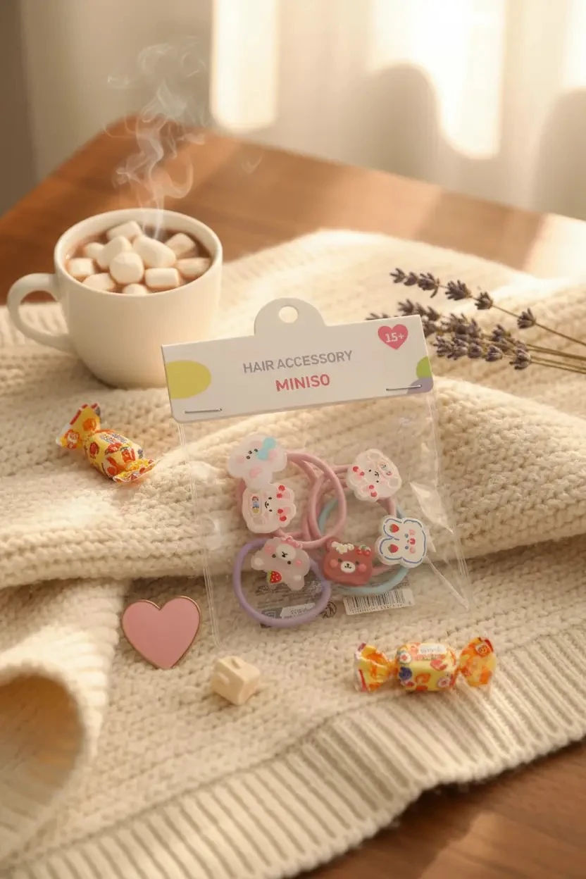 Miniso Lisanslı Çantalı Seri Saç Lastikleri 6 Adet – 12 Cm Kompakt Organizerli Toka Seti