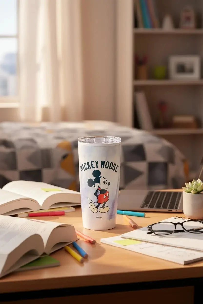 Mickey Mouse Lisanslı Batik Desenli Paslanmaz Çelik Kapaklı Bardak (860ml) - Mickey