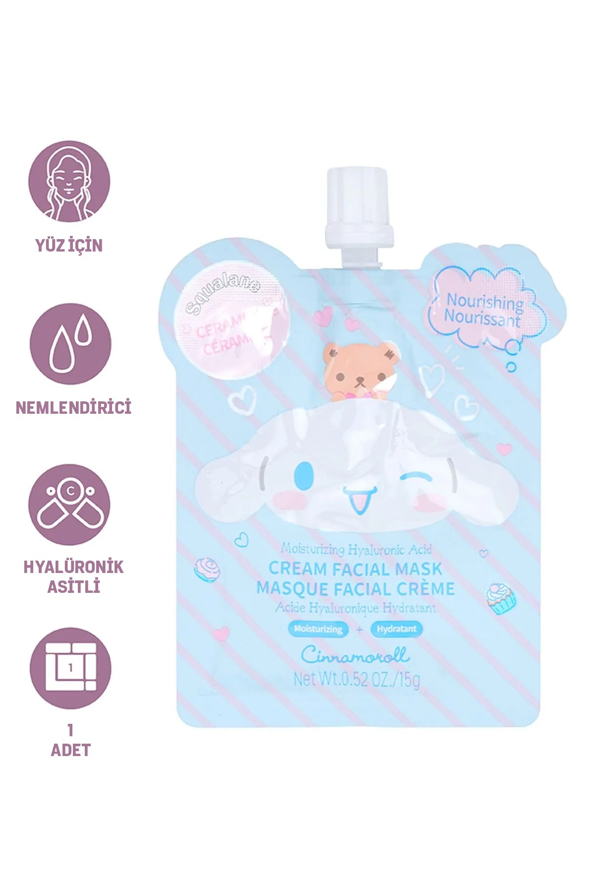 Sanrio Lisanslı Hyaluronic Asitli Krem Yüz Maskesi - Cinnamoroll