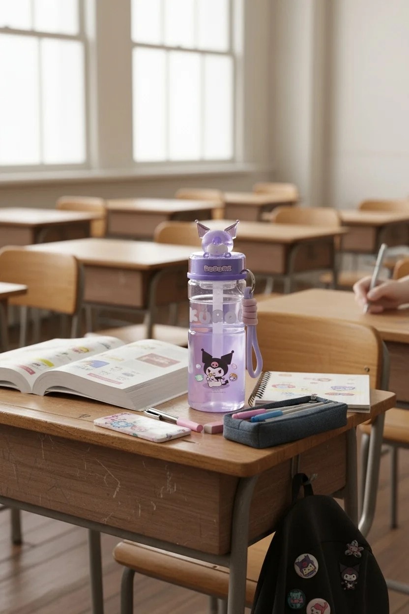 Sanrio Lisanslı Kuromi Tatlı Fabrikası Serisi Süslemeli ve Askılı Şişe 610mL