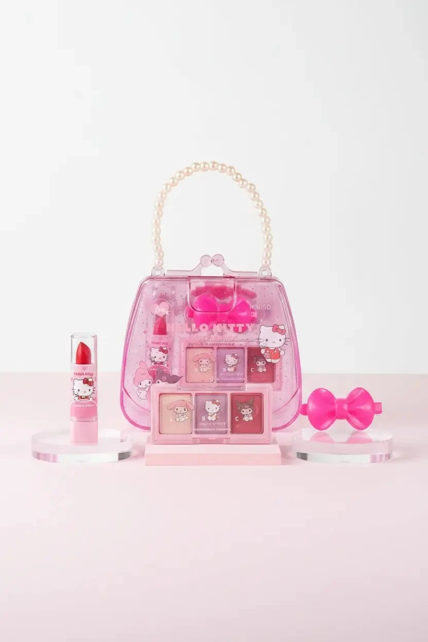 Sanrio Lisanslı Hello Kitty ve Arkadaşları Ruj, Far Paleti ve Saç Tokası Seti – Renkli Stil