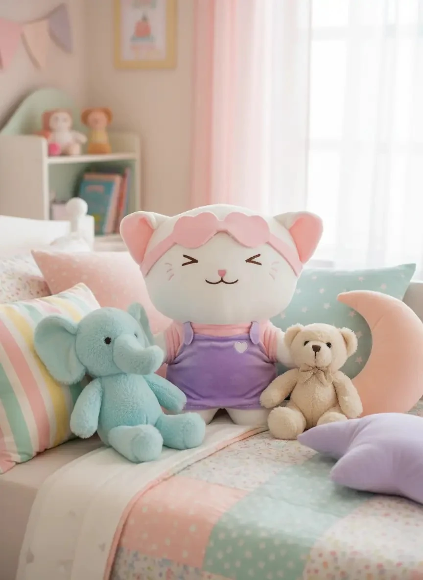 28 cm Giysili Kedi Kalpli Peluş Oyuncak (Mor Kıyafet)