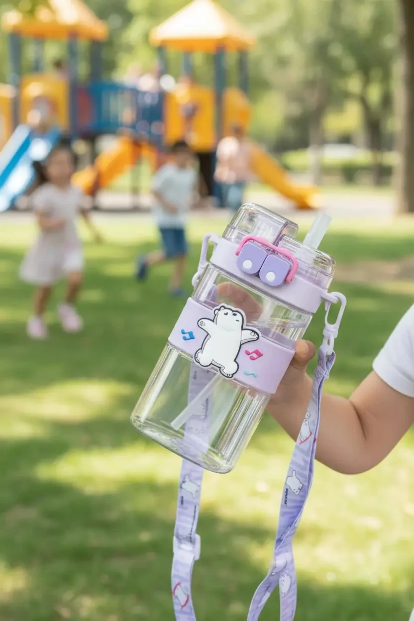 We Bare Bears Lisanslı Omuz Askılı Plastik Şişe 560ml - Kutup Ayısı Tasarımlı Şık İçecek Arkadaşı