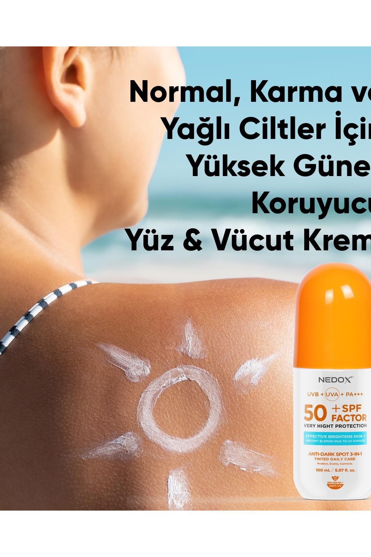 Nedox Leke Karşıtı Spf 50+ Tüm Ciltler İçin Yüksek Korumalı Nemlendirici Güneş Kremi 100 Ml