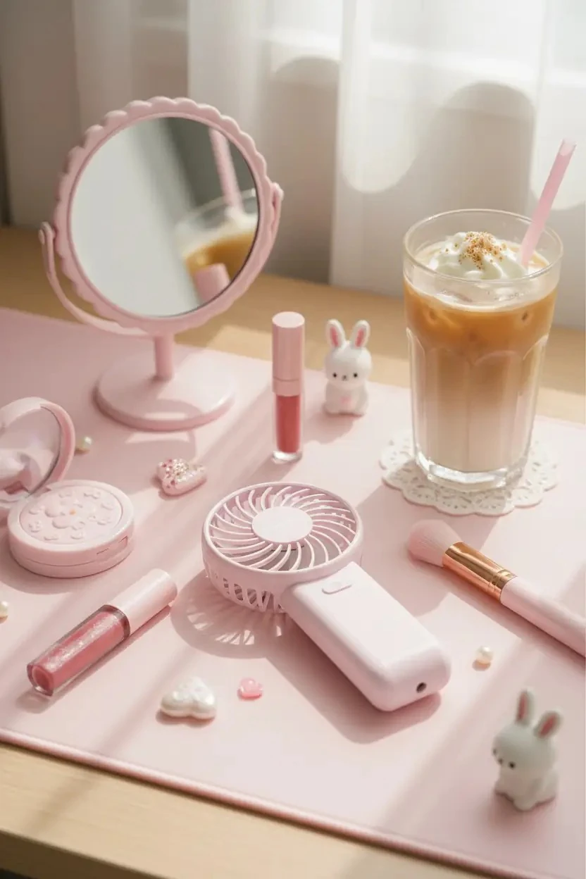 Miniso Macaron Serisi 1200mAh Taşınabilir Mini El Fanı – Pembe Renkli Şarj Edilebilir Fan