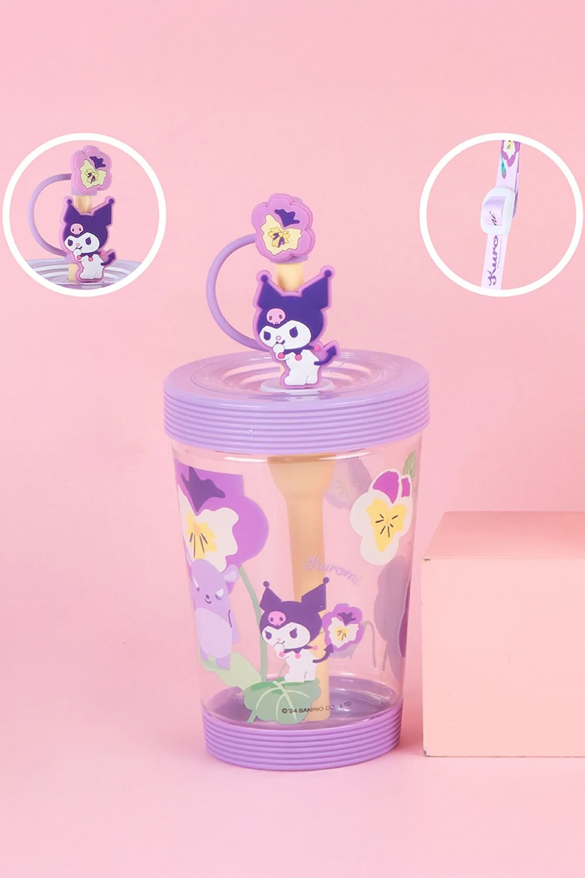 Sanrio Lisanslı Pipetli Plastik Bardak (535ml) - Kuromi