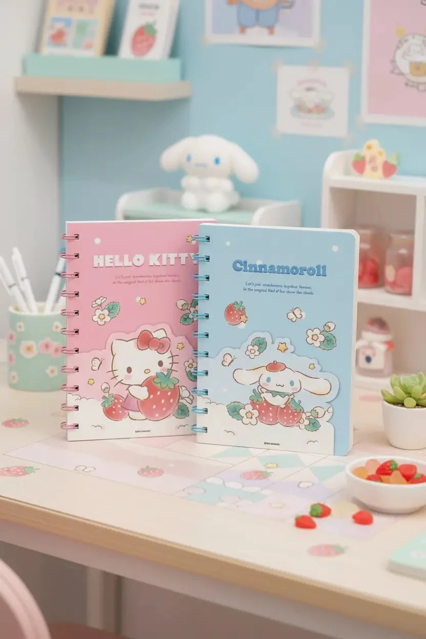 Sanrio Lisanslı Çilek Serisi B6 Çift Katmanlı Telli Not Defteri 60 Yaprak