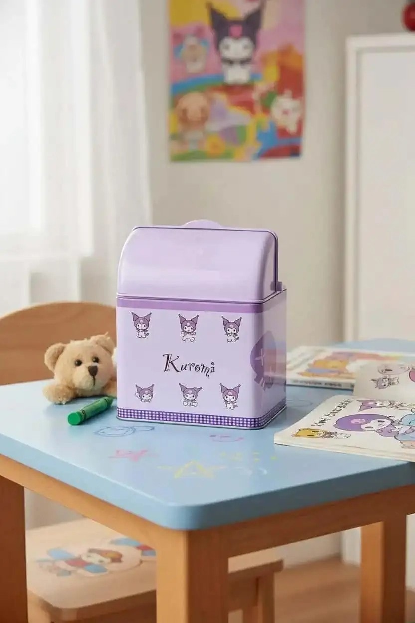 Sanrio Lisanslı Kapaklı Teneke Saklama Kutusu - Kuromi