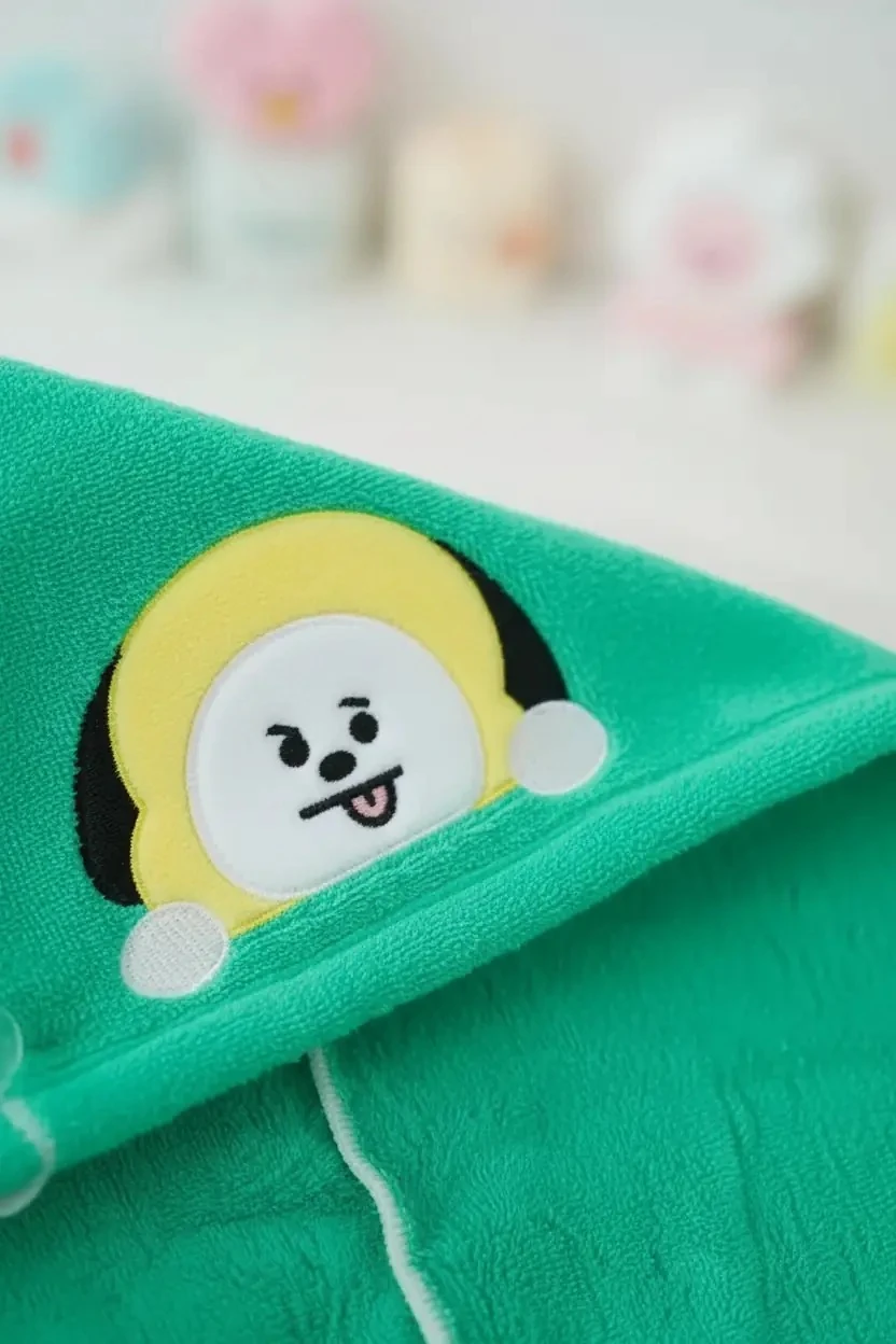 BT21 Lisanslı Düğmeli Ultra Emici Mikrofiber Saç Kurutma Havlusu Chimmy 13 cm